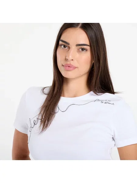 Μπλουζάκι Desigual T-Shirt With Embroidered Lettering White XS λευκό