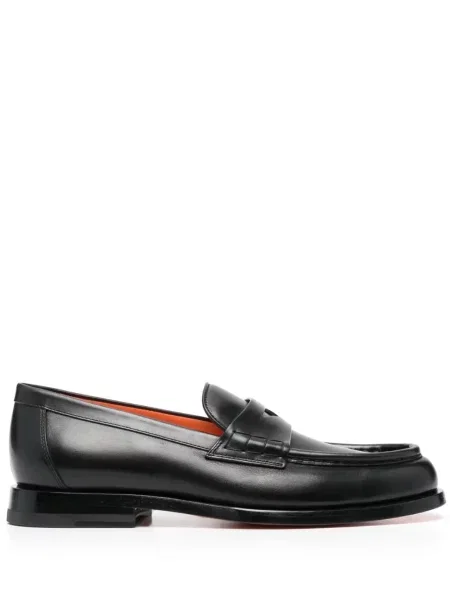 Pantofi loafer Santoni din piele fără toc negru