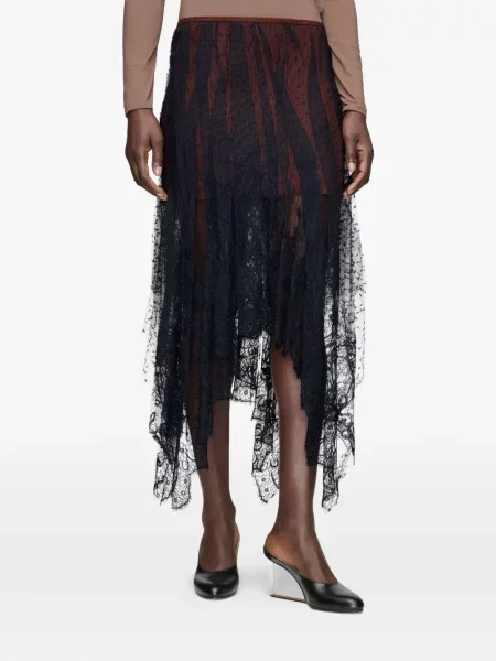 Fustă midi Maison Margiela din dantelă negru