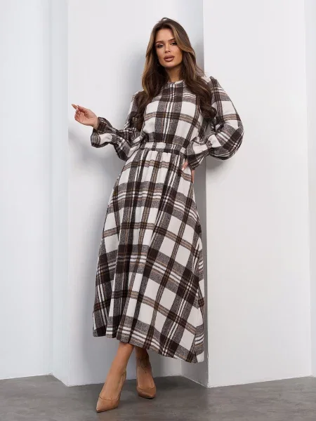 Вовняна Сукня максі ISSA Plus білий/коричневий біла