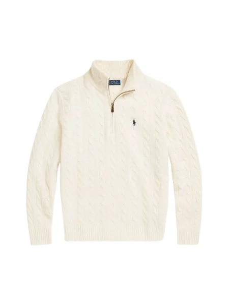 Sweter Polo Ralph Lauren wełniany ze stójką z logo biały