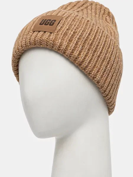UGG czapka beanie z dodatkiem wełny brązowa