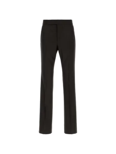 Pantaloni Tom Ford cu broderie din țesătură twill maro
