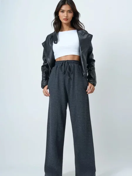 Trend Alaçatı Stili Pantaloni cu dungă închis gri