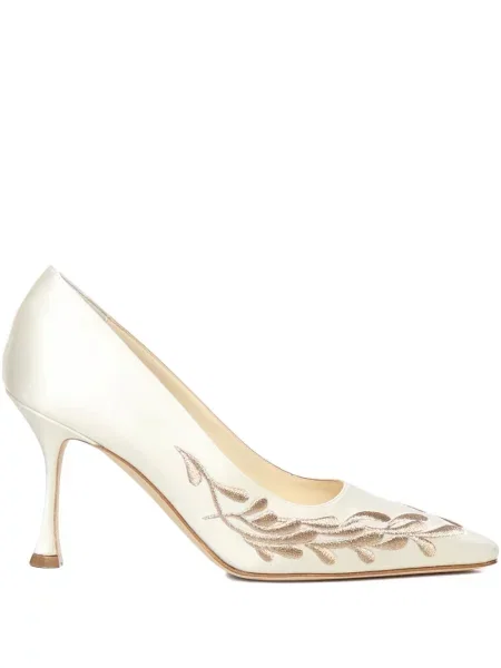 Lodičky Manolo Blahnik s výšivkou s paisley potiskem bílé