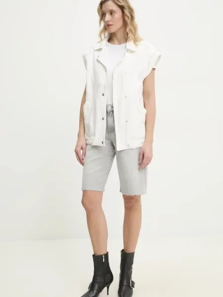 Answear Lab szorty jeansowe gładkie high waist szary