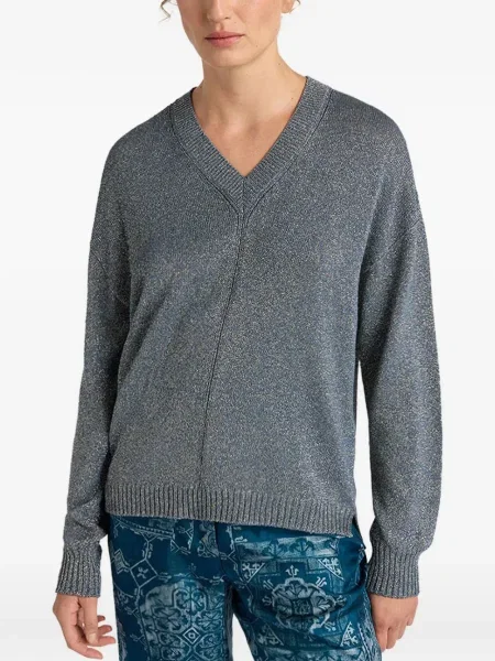 Sweter Momoni z dekoltem w serek bezszwowy niebieski