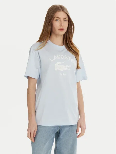 Тениска Lacoste с принт синьо