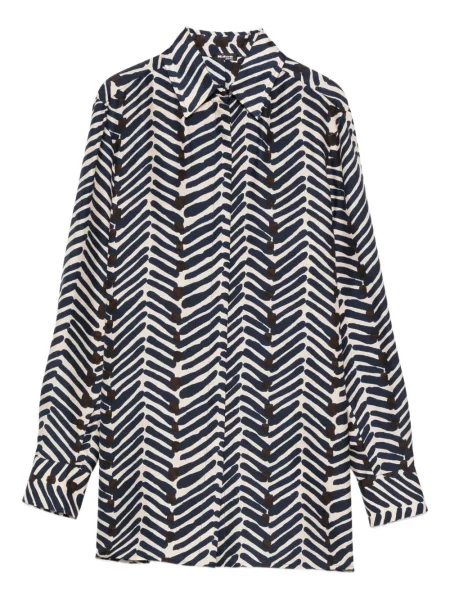 Cămașă Kiton de mătase cu imagine cu model herringbone albastru