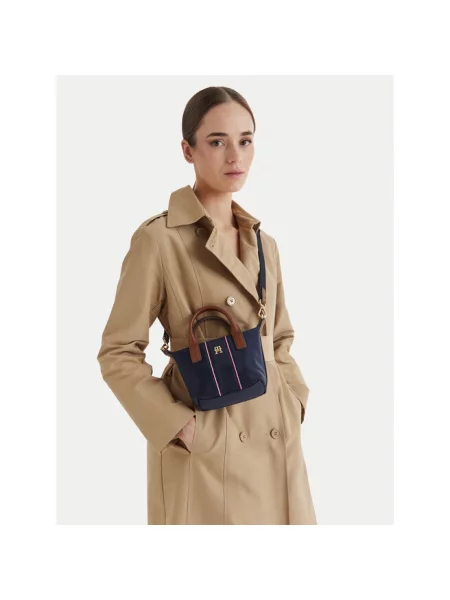 Torba na ramię z haftowanymi paskami w kontrastowym kolorze Tommy Hilfiger niebieska