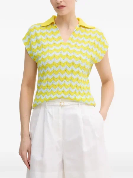 Tricou Oui tricotate cu decolteu în V galben