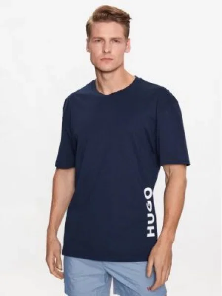 HUGO Kratka majica za plažo T-SHIRT RN RELAXED modra