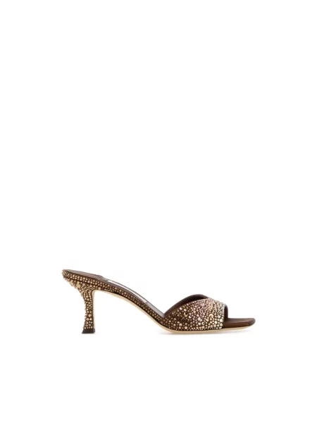 Klapki mules Jimmy Choo skórzane brązowe