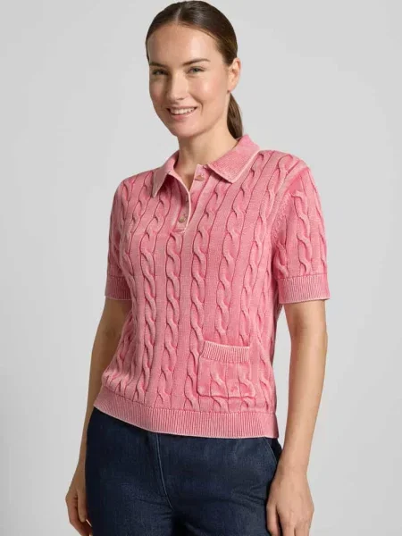 Koszulka polo z dzianiny ze ściegiem warkoczowym z czystej bawełny Jake*s Casual