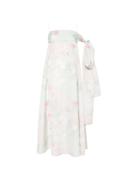 Rochie Bernadette cu funde cu model floral verde