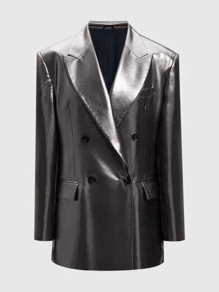 Сріблястий двобортний жакет із шовку Brunello Cucinelli