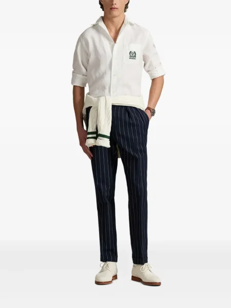 Tricou Polo Ralph Lauren din piele cu broderie în carouri maro