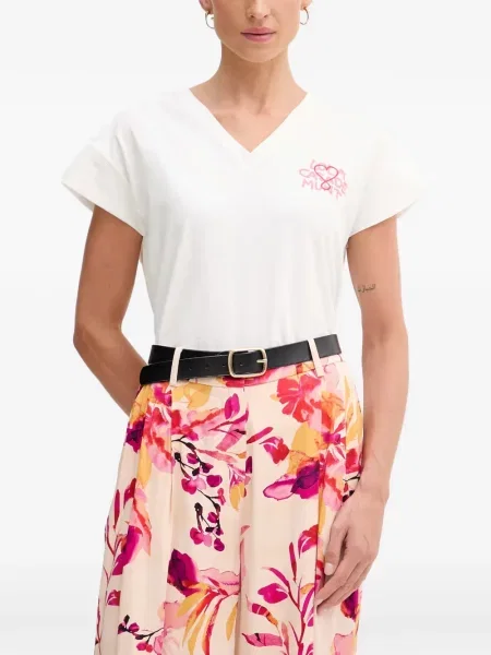 Tricou Lola_casademunt cu decolteu în V cu dungi de tigru alb