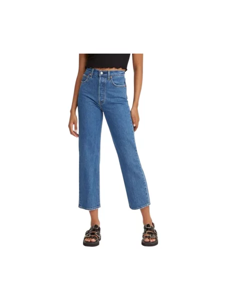 Levi's Jeansy RIBCAGE STRAIGHT ANKLE high waist niebieskie
