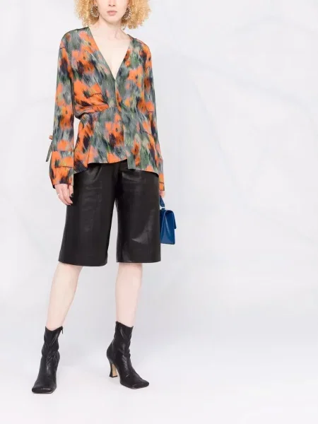 Šilkinis raštuotas palaidinė Off-white balta
