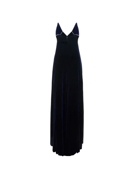 Rochie maxi Forte_forte cu perle de catifea cu bretele albastru