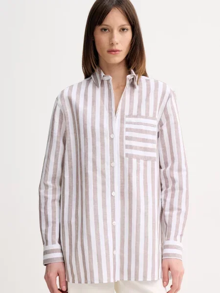 MM by Max Mara koszula z dodatkiem lnu ULULO brązowa