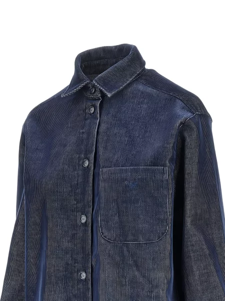 Cămașă Emporio Armani de catifea cord albastru