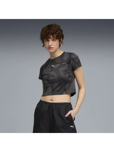 Krótka koszulka DARE TO z nadrukiem na całej powierzchni czarna