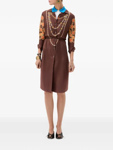 Rochie tip cămașă Versace de mătase maro
