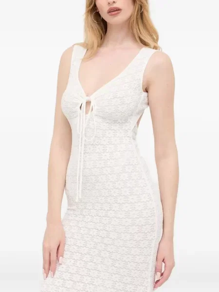Rochie midi Bardot până la genunchi de costum alb