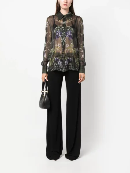 Cămașă Alberta Ferretti de mătase cu model floral cu imagine gri