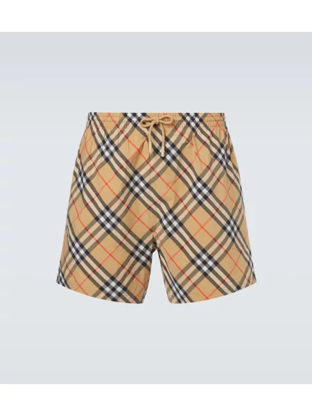 Plavalne hlačke Burberry s karirastim vzorcem bež