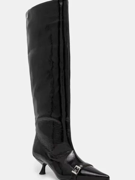 GANNI cizme Eyelets Slouchy High Shaft Boot Naplack femei mic negru