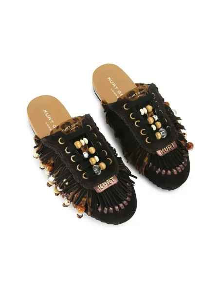 Klapki mules Kurt Geiger z frędzli skórzane