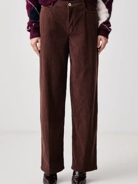 HUGO Blue pantaloni pentru femei din catifea reiată albastru