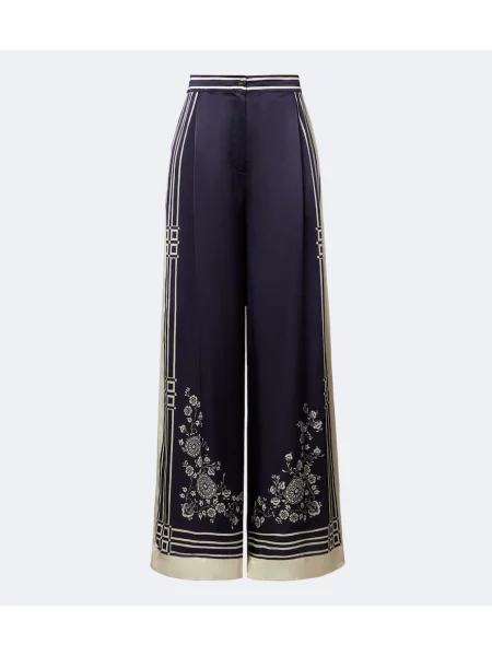 Pantaloni Alemais din satin cu imagine albastru