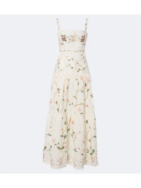 Rochie maxi Agua By Agua Bendita cu broderie de in cu model floral alb