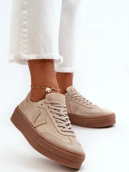 Sneakerși Kesi din piele de căprioară cu platformă bej