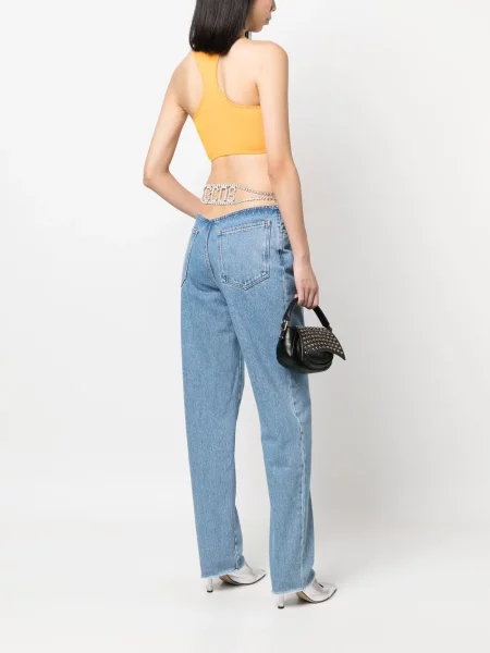 Křišťálové straight fit džíny Gcds modré