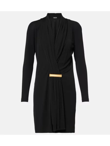 Sukienka koktajlowa Tom Ford z dżerseju drapowana garniturowa czarna