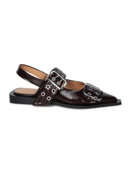 GANNI baleriny Feminine Buckle Ballerina z odkrytą piętą bordowy