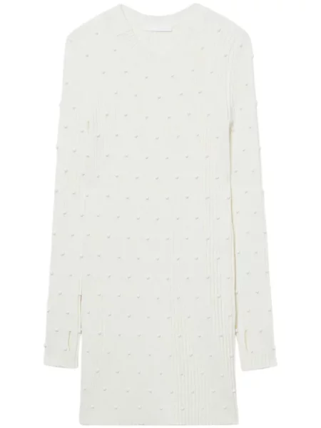 Dzianinowa sukienka Helmut Lang garniturowa prążkowana biała
