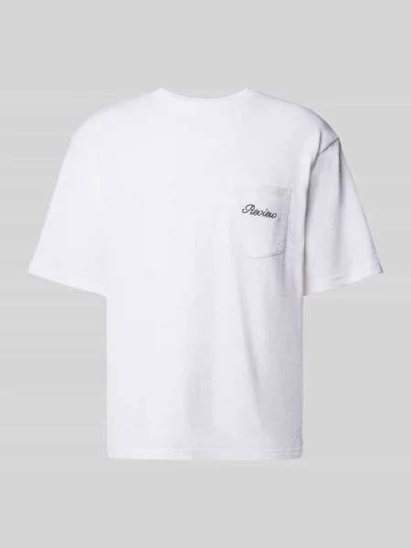 T-shirt z kieszenią na piersi i wyhaftowanym logo Review biała