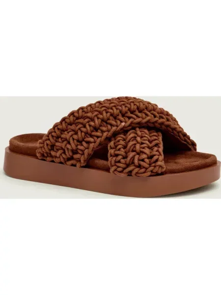 INUIKII Șlapi WOVEN | piele întoarsă maro