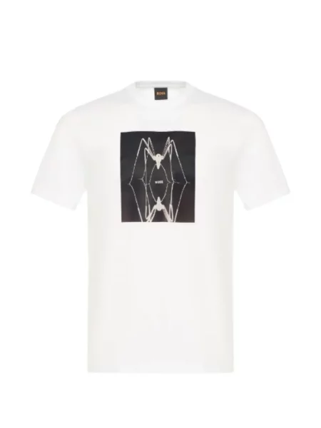 Tricou Boss cu imagine cu decolteu rotund alb