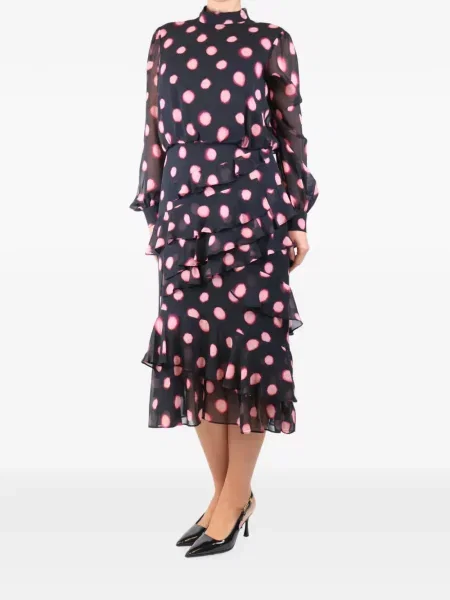 Rochie midi Saloni cu buline cu volane negru