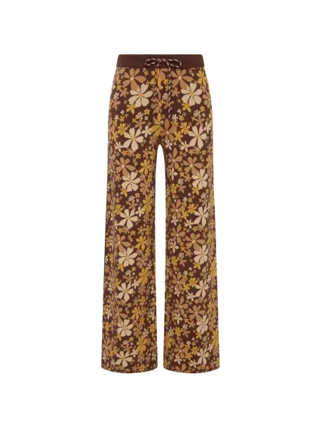 Pantaloni The Upside cu model floral tricotate cu imagine maro
