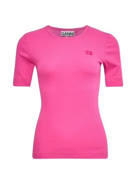 Tricou Ganni cu broderie roz