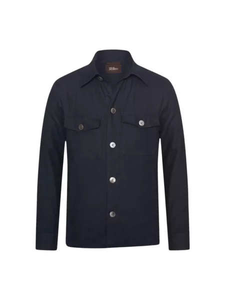 Lniana kurtka koszulowa Oscar Jacobson niebieska