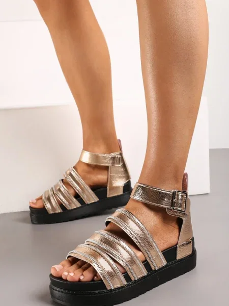 Sandale Gladiator Împodobite cu Fermoare pe Barete cu Cataramă Xerria aurii